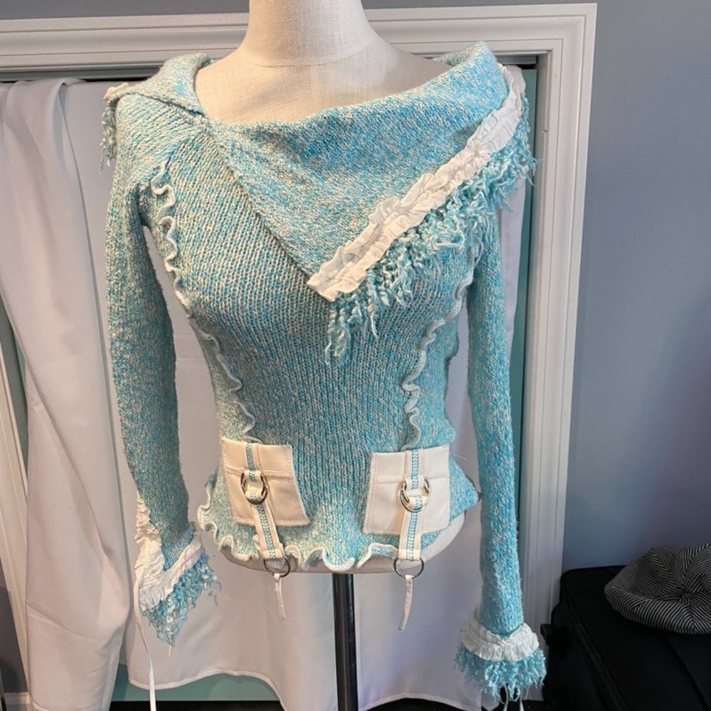 Unique sweater pullover with ties on sleeves